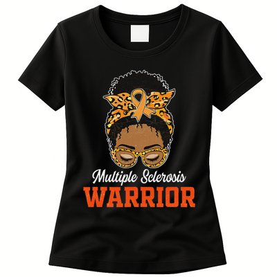 Multiple Sclerosis Warrior Messy Bun Ms Orange Ribbon Womens T-Shirt