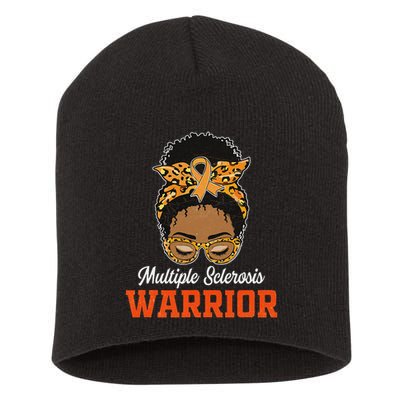 Multiple Sclerosis Warrior Messy Bun Ms Orange Ribbon Short Acrylic Beanie