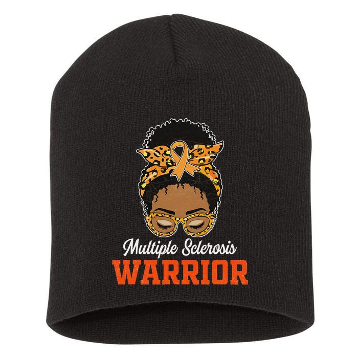 Multiple Sclerosis Warrior Messy Bun Ms Orange Ribbon Short Acrylic Beanie