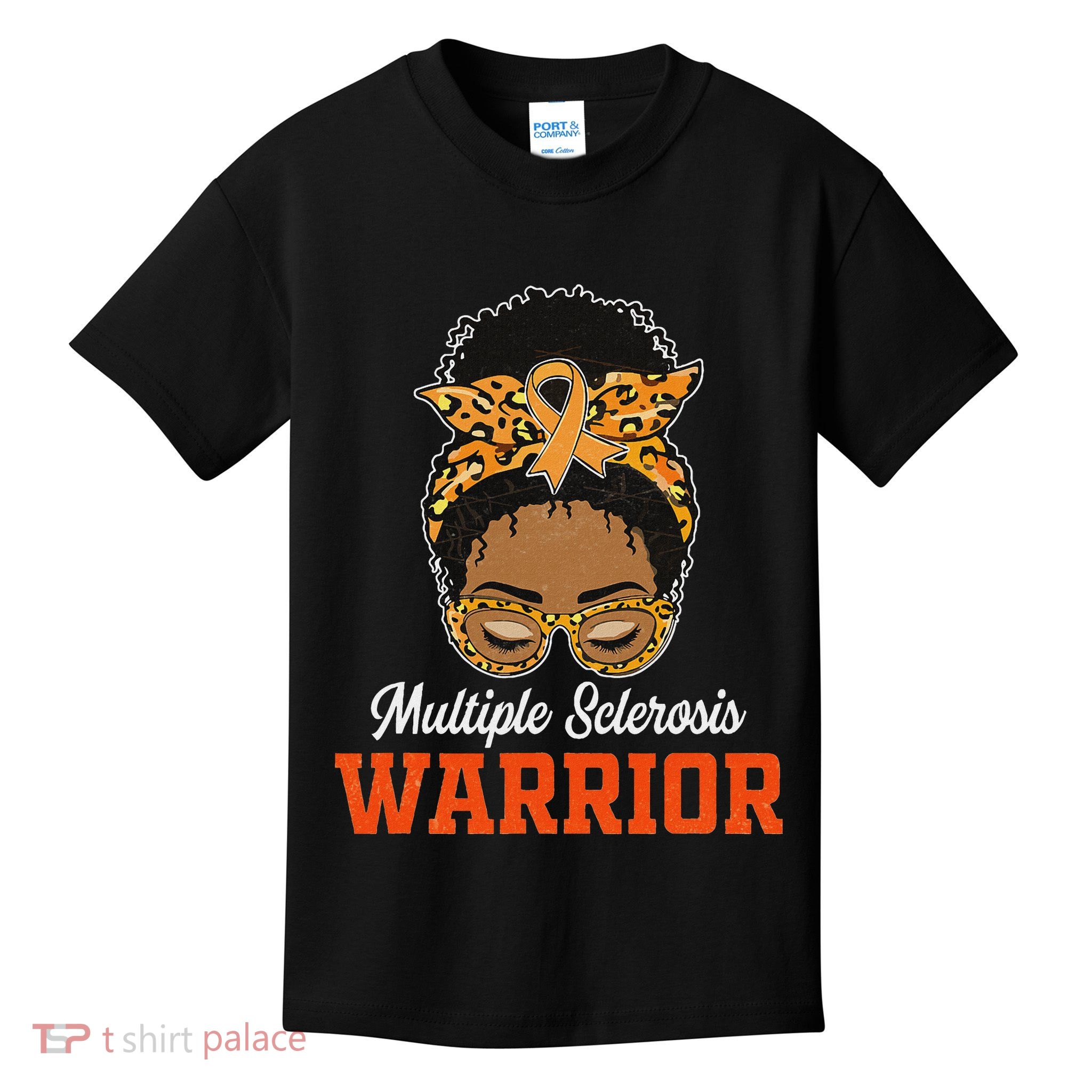 Multiple Sclerosis Warrior Messy Bun Ms Orange Ribbon Kids T-Shirt