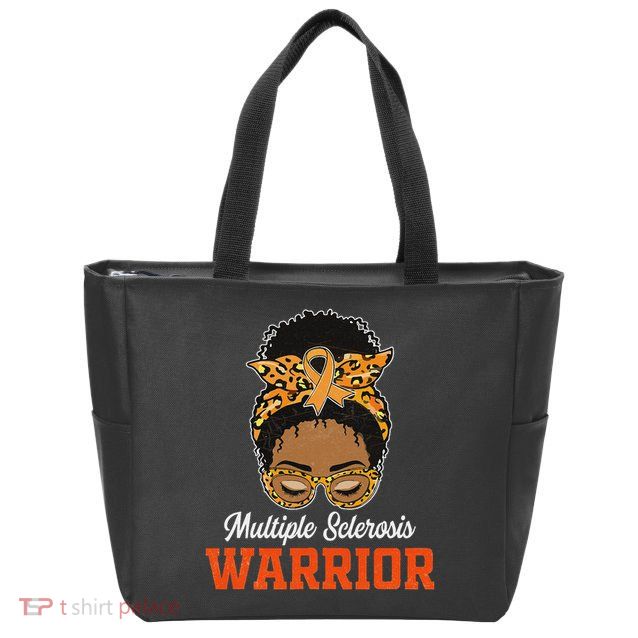 Multiple Sclerosis Warrior Messy Bun Ms Orange Ribbon Zip Tote Bag