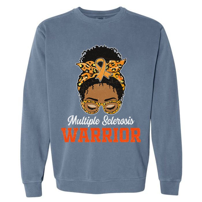 Multiple Sclerosis Warrior Messy Bun Ms Orange Ribbon Garment-Dyed Sweatshirt