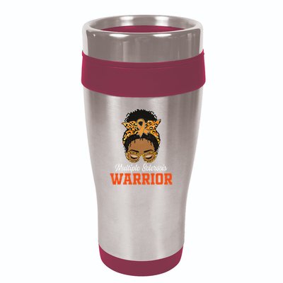 Multiple Sclerosis Warrior Messy Bun Ms Orange Ribbon 16oz Travel Tumbler