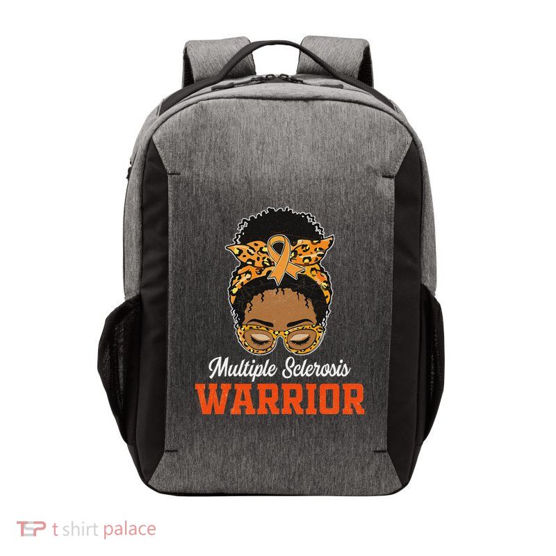 Multiple Sclerosis Warrior Messy Bun Ms Orange Ribbon Vector Backpack