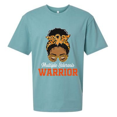 Multiple Sclerosis Warrior Messy Bun Ms Orange Ribbon Sueded Cloud Jersey T-Shirt