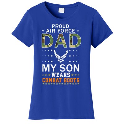 My Son Wear Combat Bootsgiftproud Air Force Dad Camouflage Army Gift Women's T-Shirt