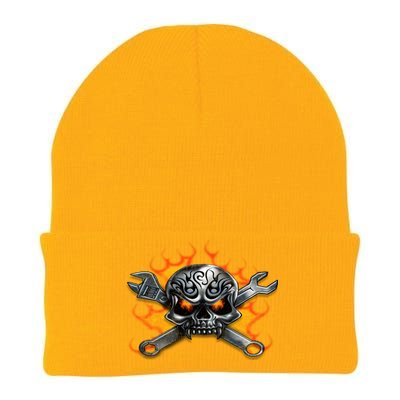 Metal Skull Wrench Flames Mechanic Great Gift Knit Cap Winter Beanie