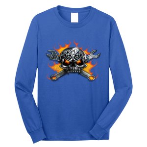 Metal Skull Wrench Flames Mechanic Great Gift Long Sleeve Shirt