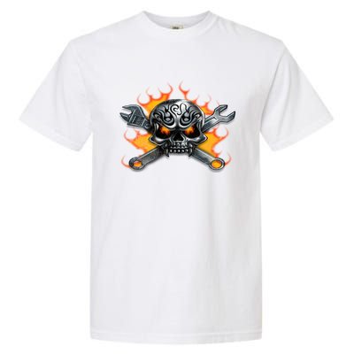 Metal Skull Wrench Flames Mechanic Great Gift Garment-Dyed Heavyweight T-Shirt