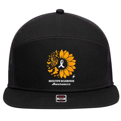 Multiple Sclerosis Warrior Awareness Sunflower Ribbon 7 Panel Mesh Trucker Snapback Hat