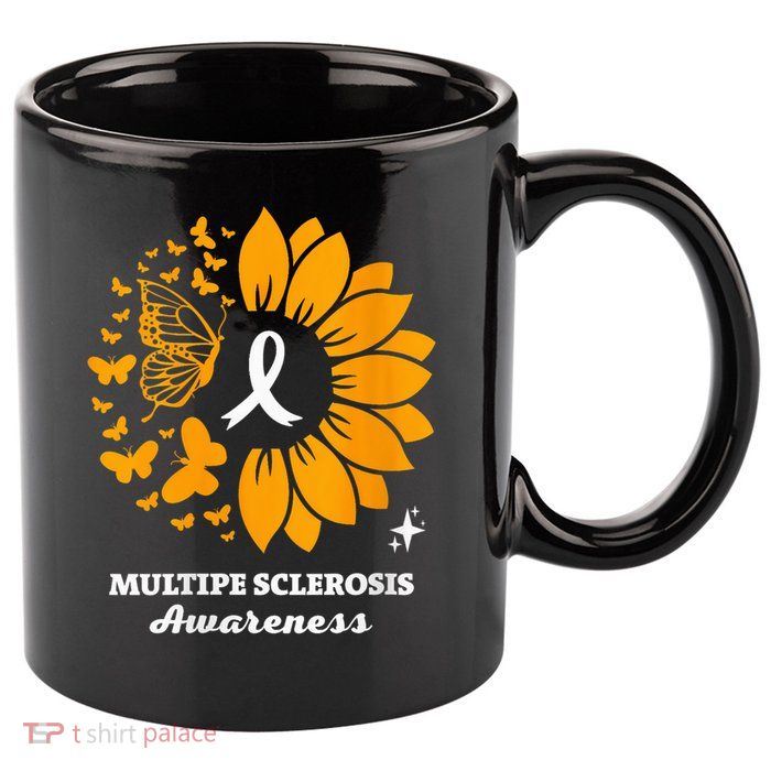 Multiple Sclerosis Warrior Awareness Sunflower Ribbon 11oz C Handle Ceramic Mug