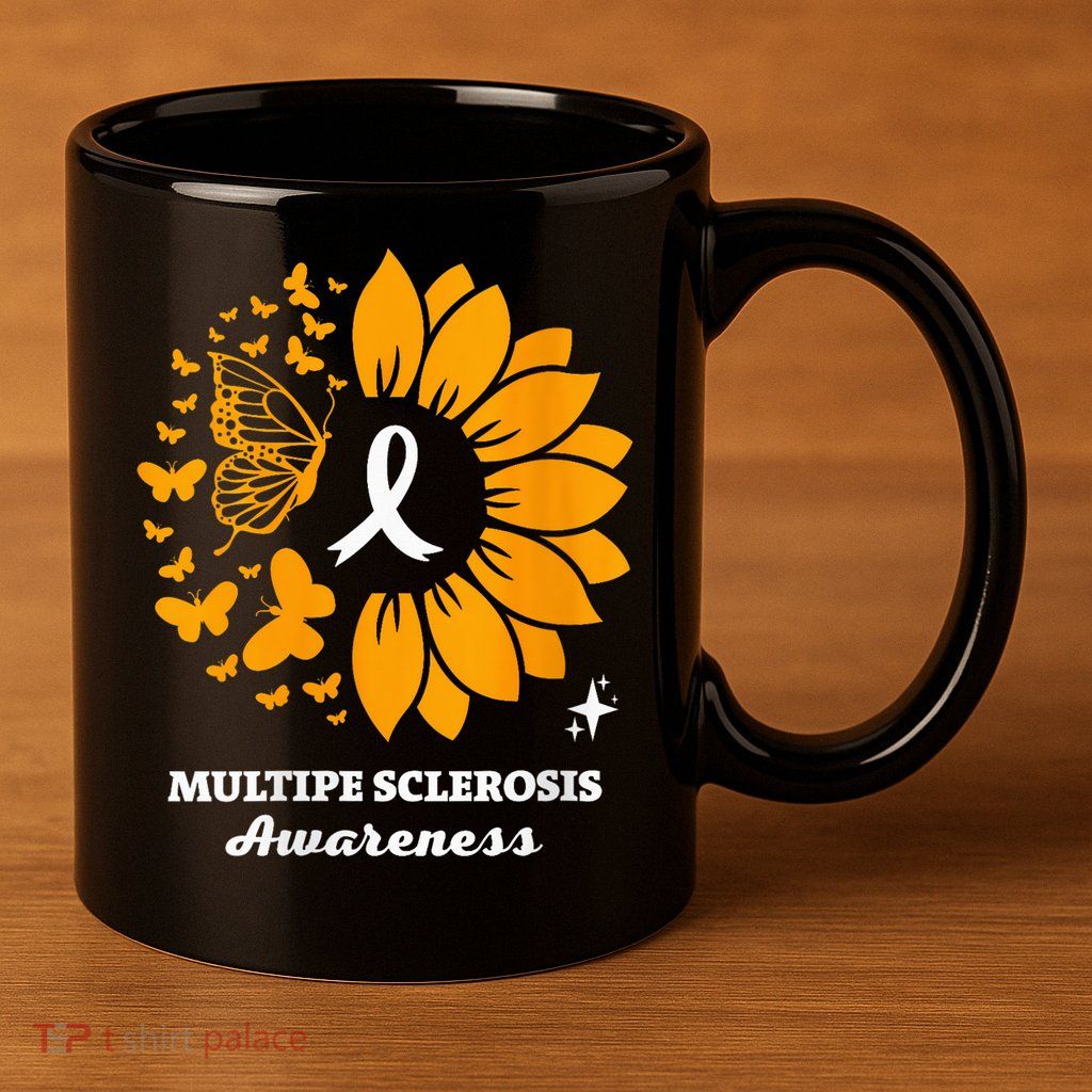 Multiple Sclerosis Warrior Awareness Sunflower Ribbon 11oz C Handle Ceramic Mug