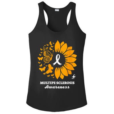 Multiple Sclerosis Warrior Awareness Sunflower Ribbon Ladies PosiCharge Competitor Racerback Tank