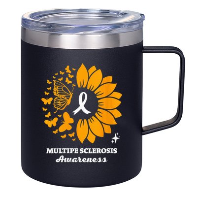 Multiple Sclerosis Warrior Awareness Sunflower Ribbon 12oz Stainless Steel Coffee Mug