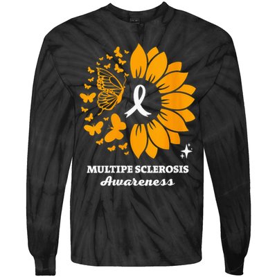 Multiple Sclerosis Warrior Awareness Sunflower Ribbon Tie-Dye Long Sleeve Shirt