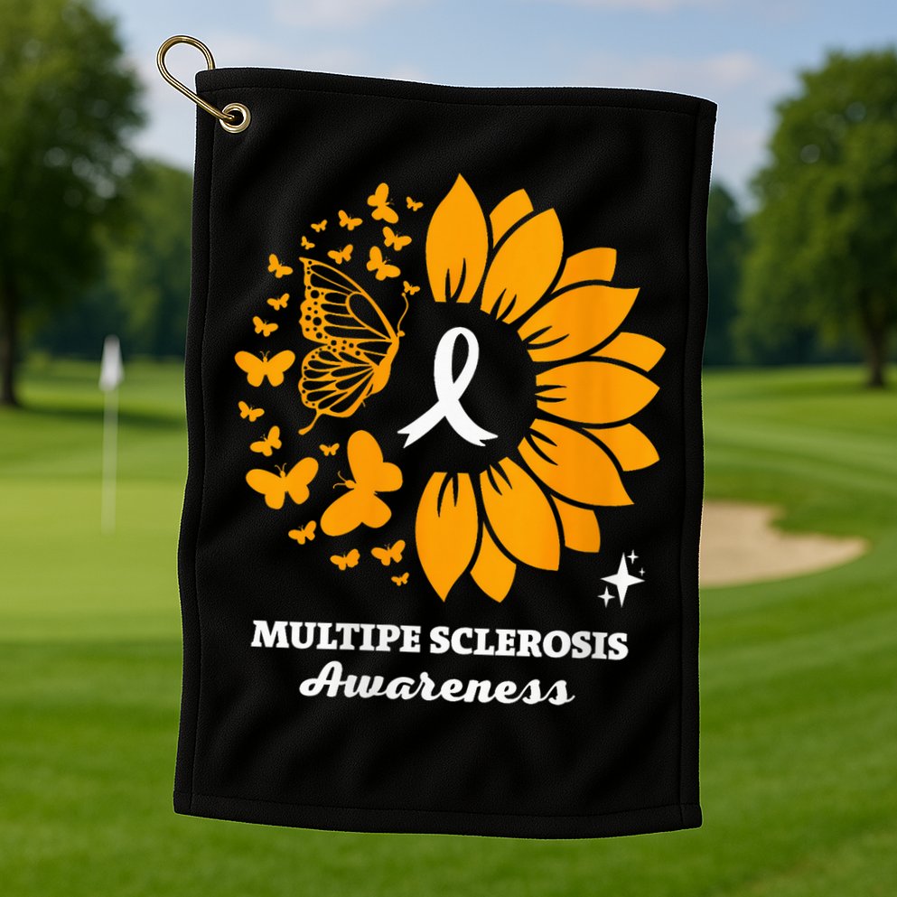 Multiple Sclerosis Warrior Awareness Sunflower Ribbon Golf Towel