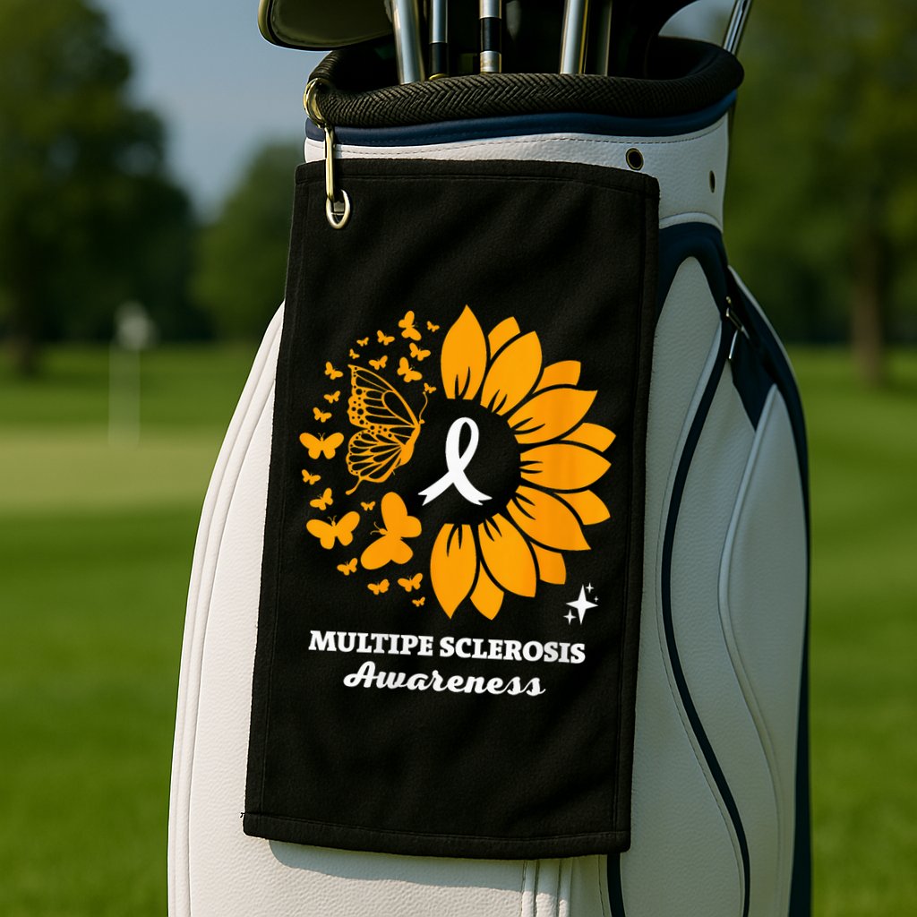 Multiple Sclerosis Warrior Awareness Sunflower Ribbon Golf Towel