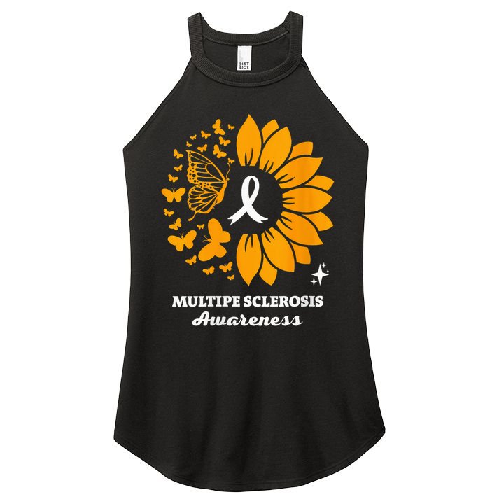 Multiple Sclerosis Warrior Awareness Sunflower Ribbon Women's Perfect Tri Rocker Tank
