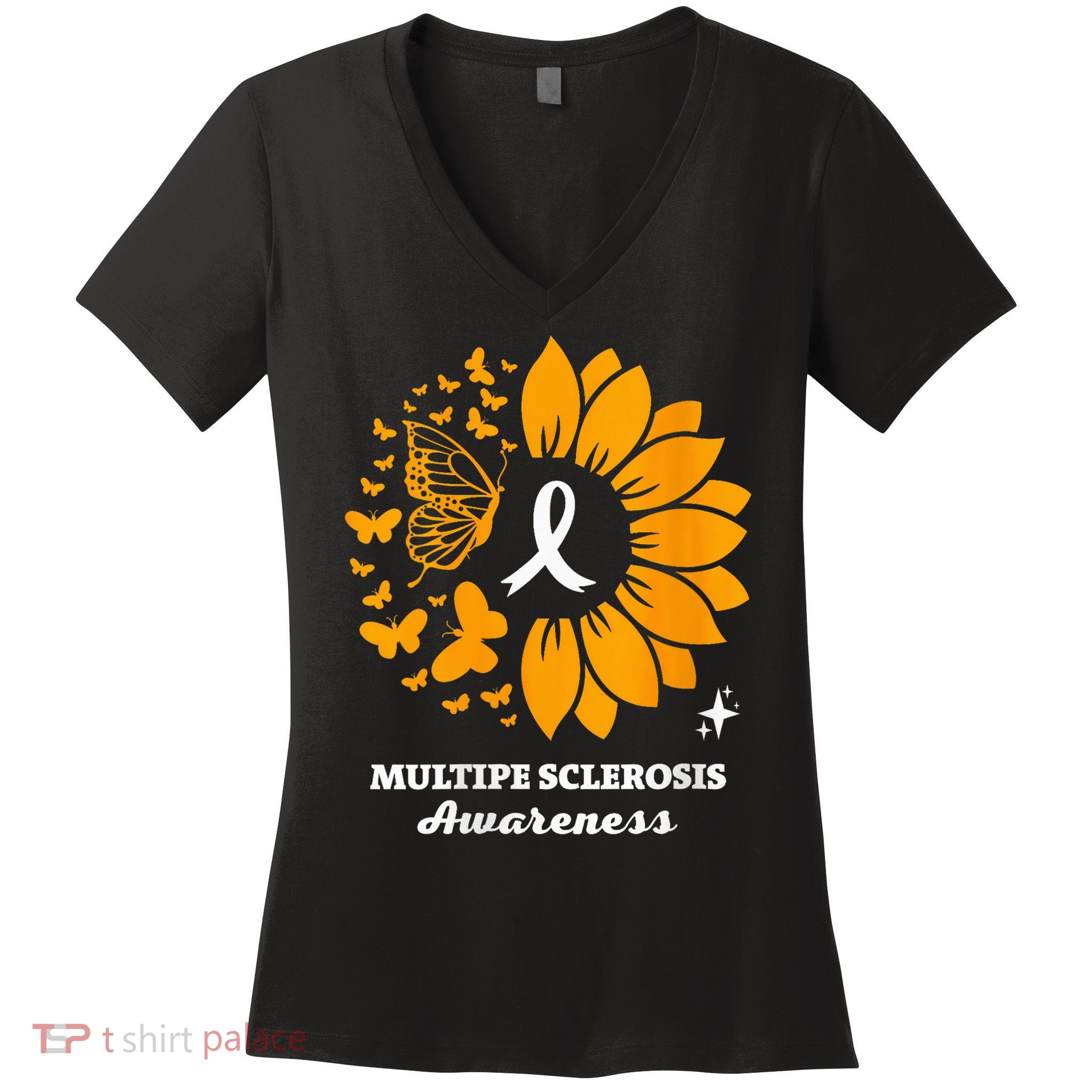 Multiple Sclerosis Warrior Awareness Sunflower Ribbon Women's V-Neck T-Shirt