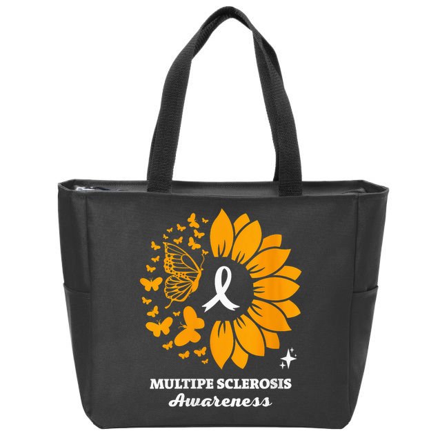 Multiple Sclerosis Warrior Awareness Sunflower Ribbon Zip Tote Bag