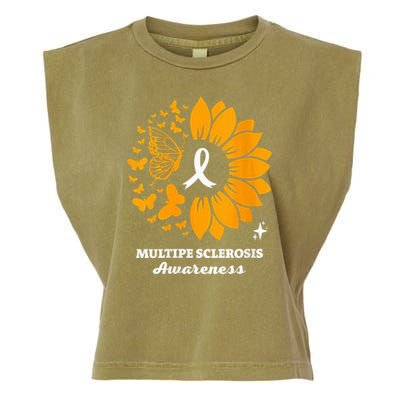 Multiple Sclerosis Warrior Awareness Sunflower Ribbon Garment-Dyed Women's Muscle Tee