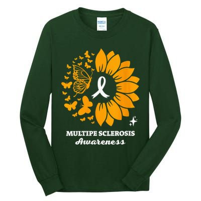 Multiple Sclerosis Warrior Awareness Sunflower Ribbon Tall Long Sleeve T-Shirt