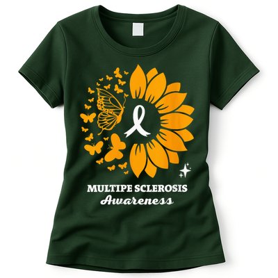 Multiple Sclerosis Warrior Awareness Sunflower Ribbon Womens T-Shirt