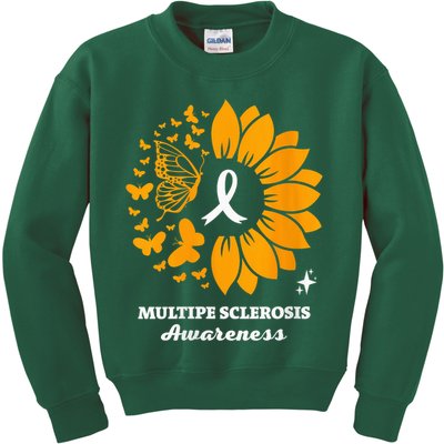 Multiple Sclerosis Warrior Awareness Sunflower Ribbon Kids Sweatshirt