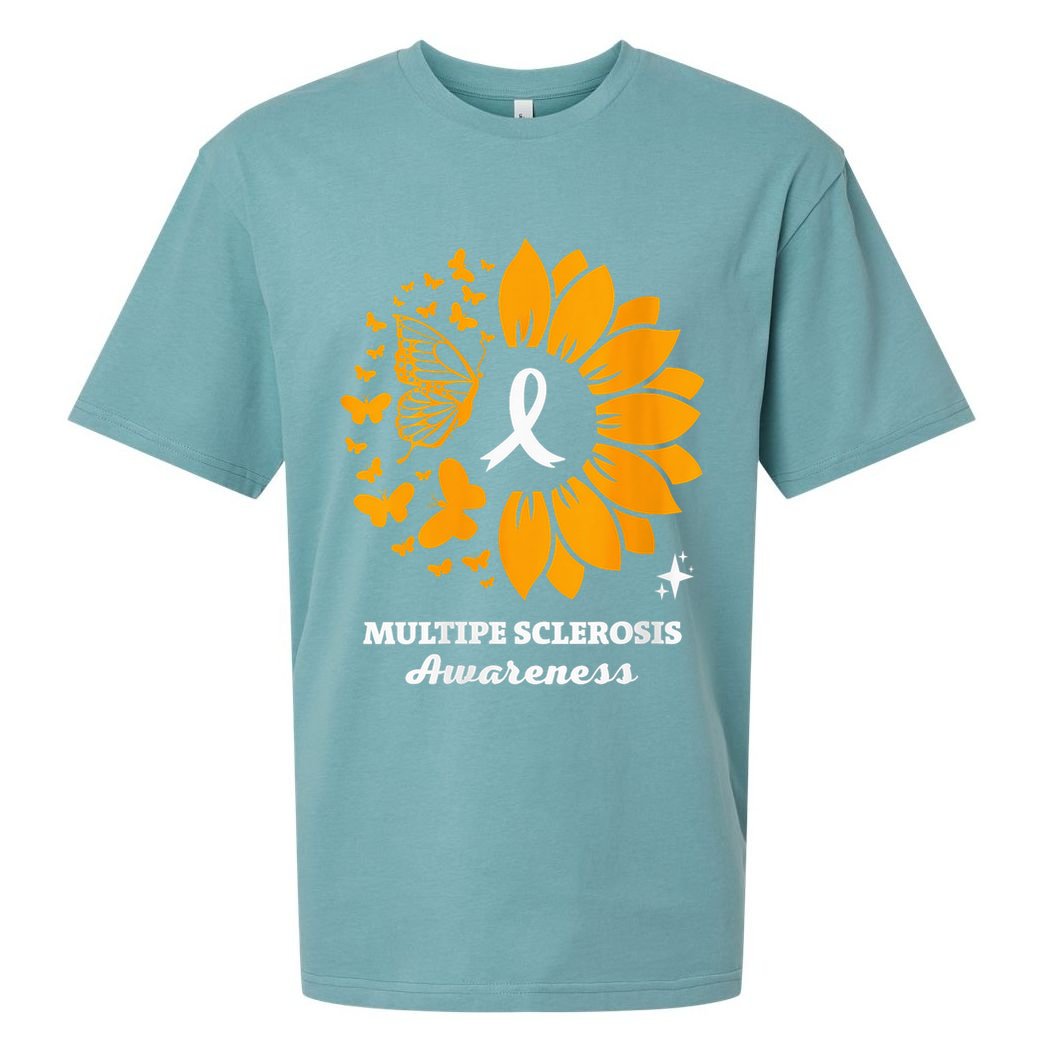 Multiple Sclerosis Warrior Awareness Sunflower Ribbon Sueded Cloud Jersey T-Shirt