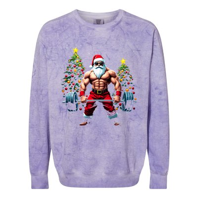 Muscle Santa Weightlifter Christmas Powerlifting Xmas Gym Gift Colorblast Crewneck Sweatshirt