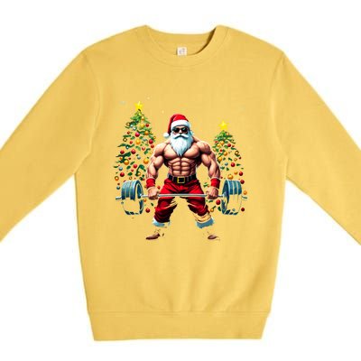 Muscle Santa Weightlifter Christmas Powerlifting Xmas Gym Gift Premium Crewneck Sweatshirt