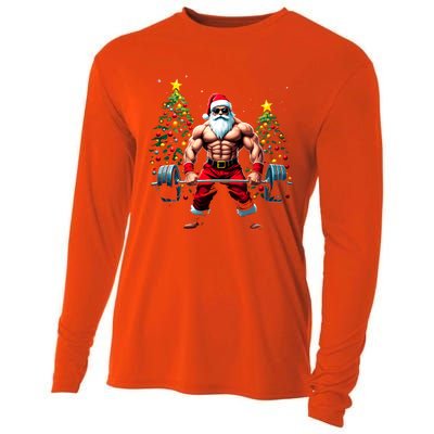 Muscle Santa Weightlifter Christmas Powerlifting Xmas Gym Gift Cooling Performance Long Sleeve Crew