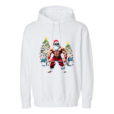 Muscle Santa Weightlifter Christmas Powerlifting Xmas Gym Gift Garment-Dyed Fleece Hoodie