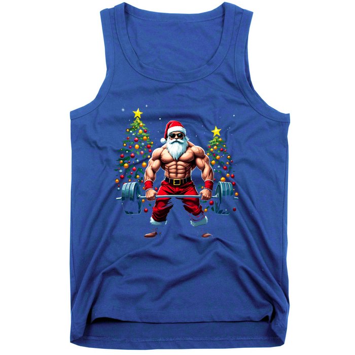 Muscle Santa Weightlifter Christmas Powerlifting Xmas Gym Gift Tank Top