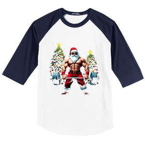 Muscle Santa Weightlifter Christmas Powerlifting Xmas Gym Gift Baseball Sleeve Shirt