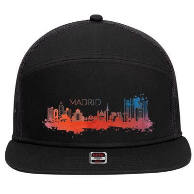 Madrid Skyline Watercolour Spain Souvenir Gift 7 Panel Mesh Trucker Snapback Hat