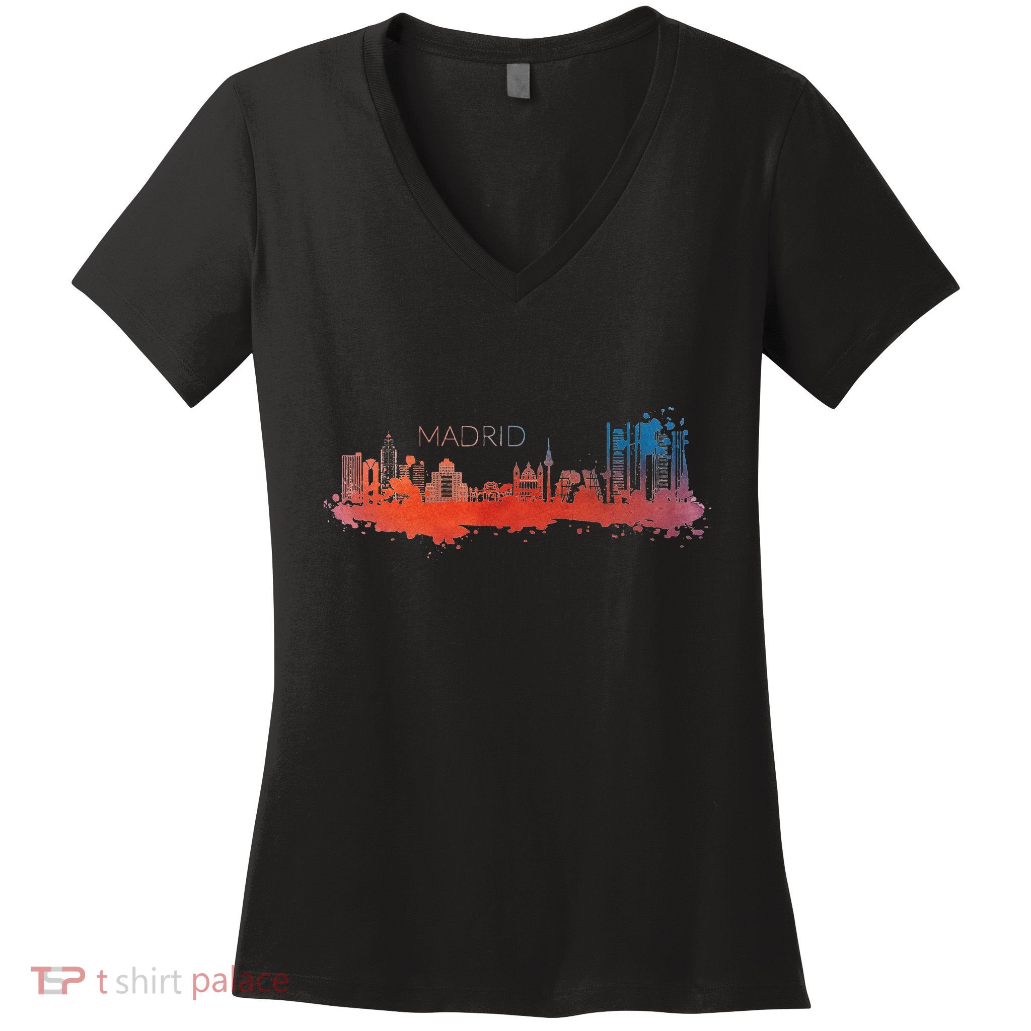 Madrid Skyline Watercolour Spain Souvenir Gift Women's V-Neck T-Shirt