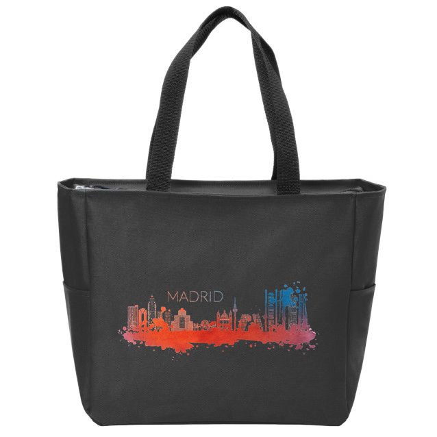 Madrid Skyline Watercolour Spain Souvenir Gift Zip Tote Bag