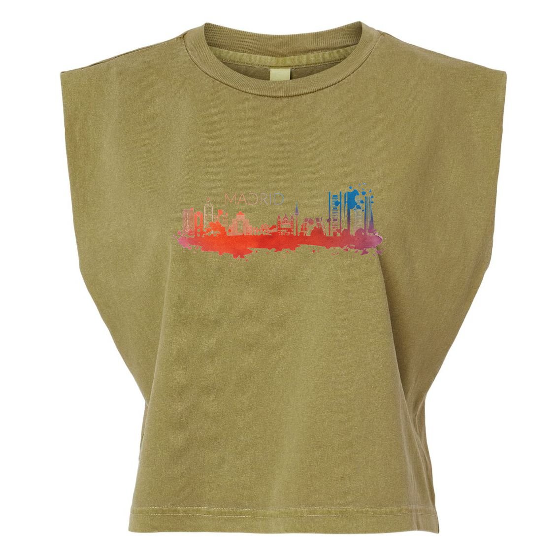 Madrid Skyline Watercolour Spain Souvenir Gift Garment-Dyed Women's Muscle Tee