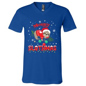 Merry Slothmas Xmas Gift Christmas Pajama For Sloth Lovers Cute Gift V-Neck T-Shirt