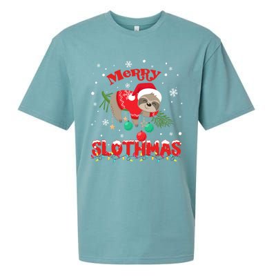 Merry Slothmas Xmas Gift Christmas Pajama For Sloth Lovers Cute Gift Sueded Cloud Jersey T-Shirt