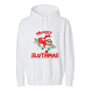 Merry Slothmas Xmas Gift Christmas Pajama For Sloth Lovers Cute Gift Garment-Dyed Fleece Hoodie