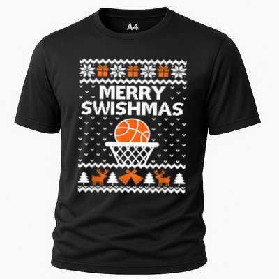 Merry Swishmas Xmas Basketball Ugly Christmas Style Gift Cooling Performance Crew T-Shirt