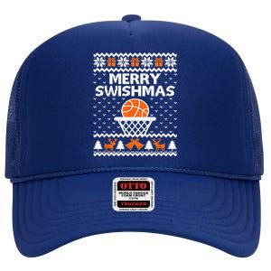 Merry Swishmas Xmas Basketball Ugly Christmas Style Gift High Crown Mesh Back Trucker Hat