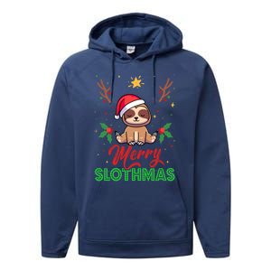 Merry Slothmas Xmas Pajama For Sloth Lovers Gift Performance Fleece Hoodie