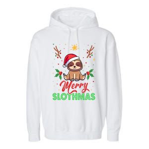 Merry Slothmas Xmas Pajama For Sloth Lovers Gift Garment-Dyed Fleece Hoodie