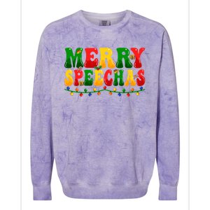 Merry Speechmas Xmas Light Slp Speech Therapist Christmas Great Gift Colorblast Crewneck Sweatshirt