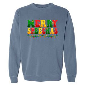 Merry Speechmas Xmas Light Slp Speech Therapist Christmas Great Gift Garment-Dyed Sweatshirt