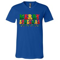 Merry Speechmas Xmas Light Slp Speech Therapist Christmas Great Gift V-Neck T-Shirt