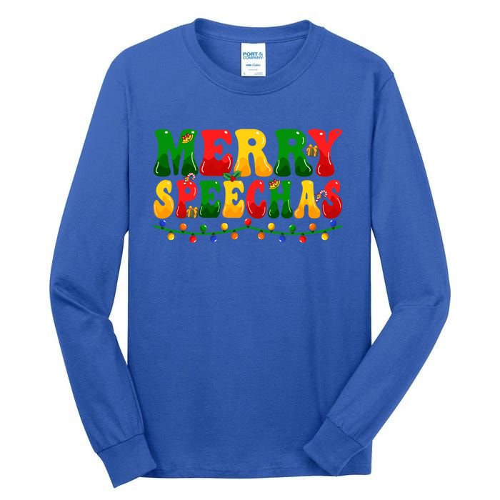 Merry Speechmas Xmas Light Slp Speech Therapist Christmas Great Gift Tall Long Sleeve T-Shirt